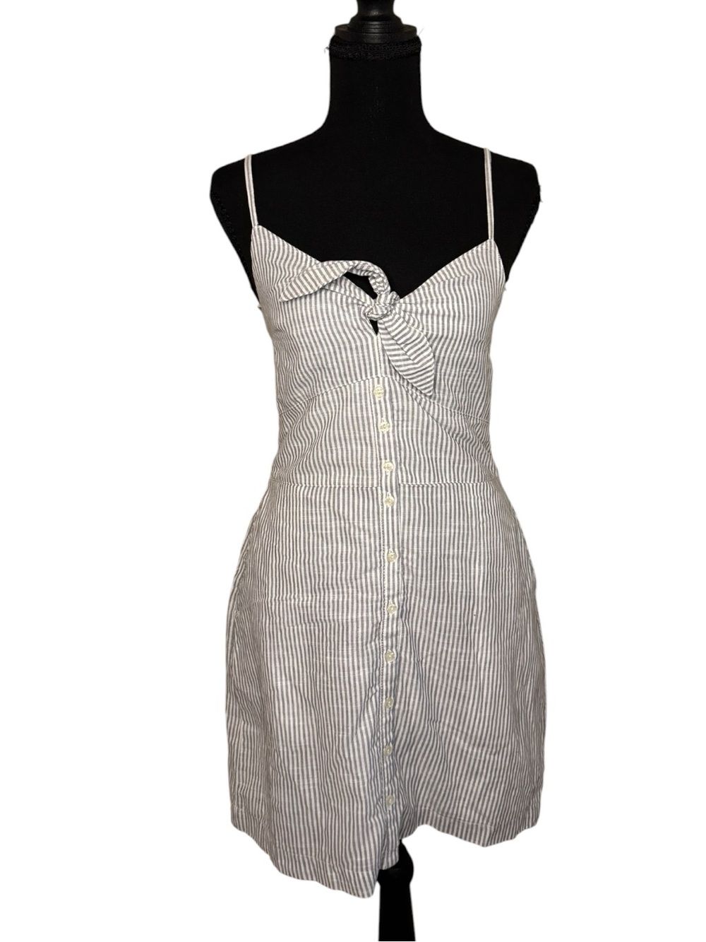 Blue Rain White and Gray Striped Tie-Front Mini Dress